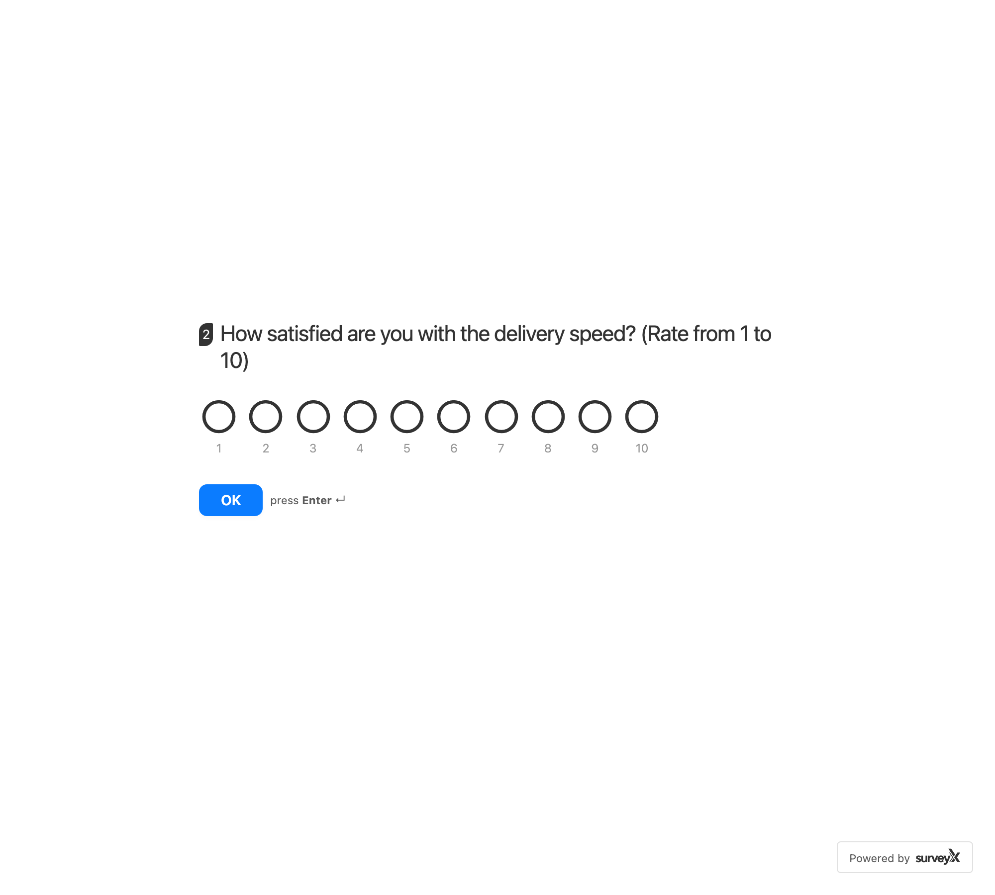 A Rating question on the front end with Icon type set to Circle, showing a row of ten circle icons